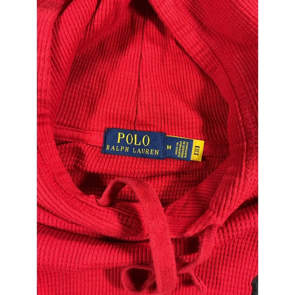 Polo Ralph Lauren Mens Red Waffle Knit Thermal Hoodie Long Sleeve Pony M 1645